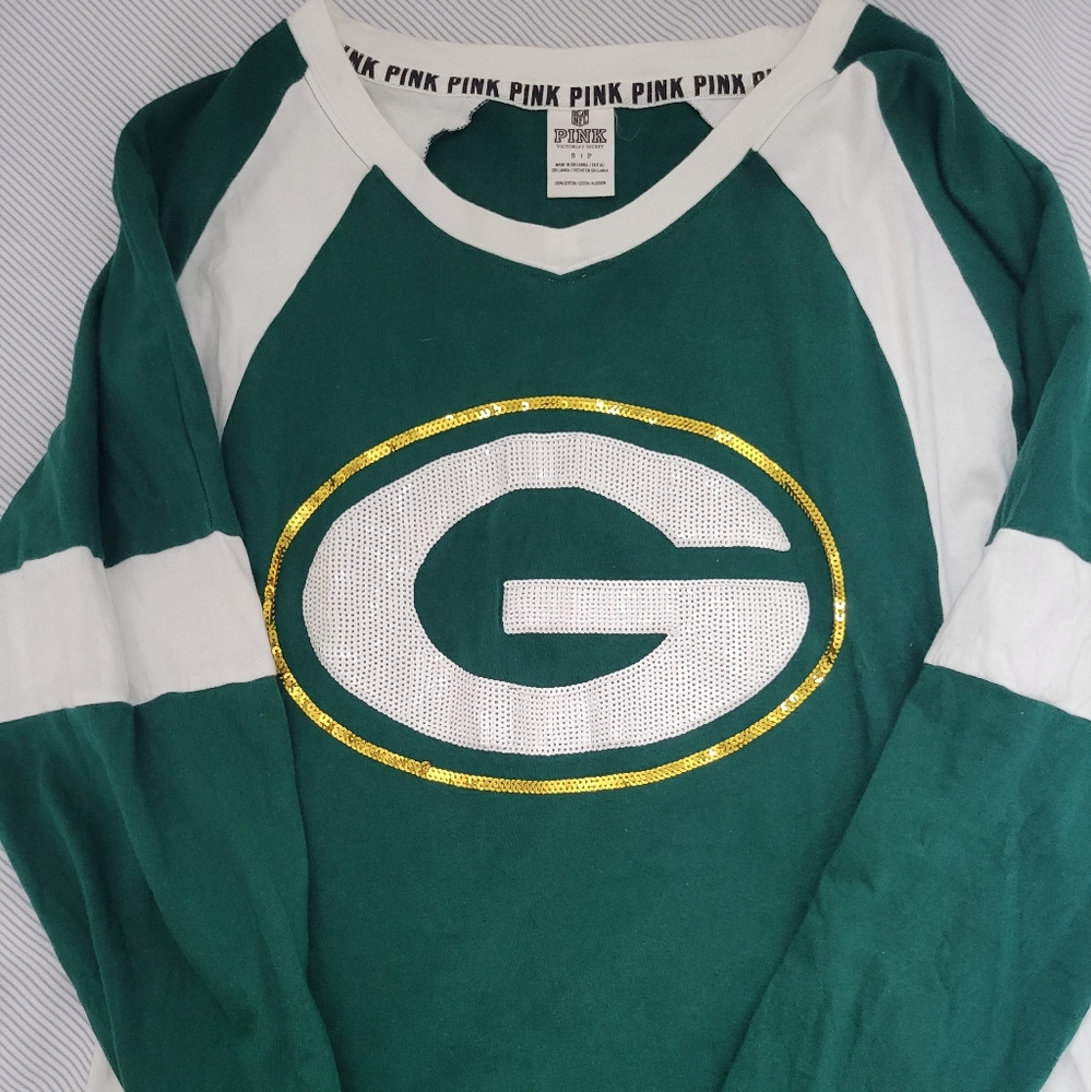 PINK NFL Vintage Sequin Greenbay Packers Shirt